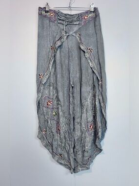 Shiva Fashions Embroidered Boho Wide Leg Pants One Size Gray